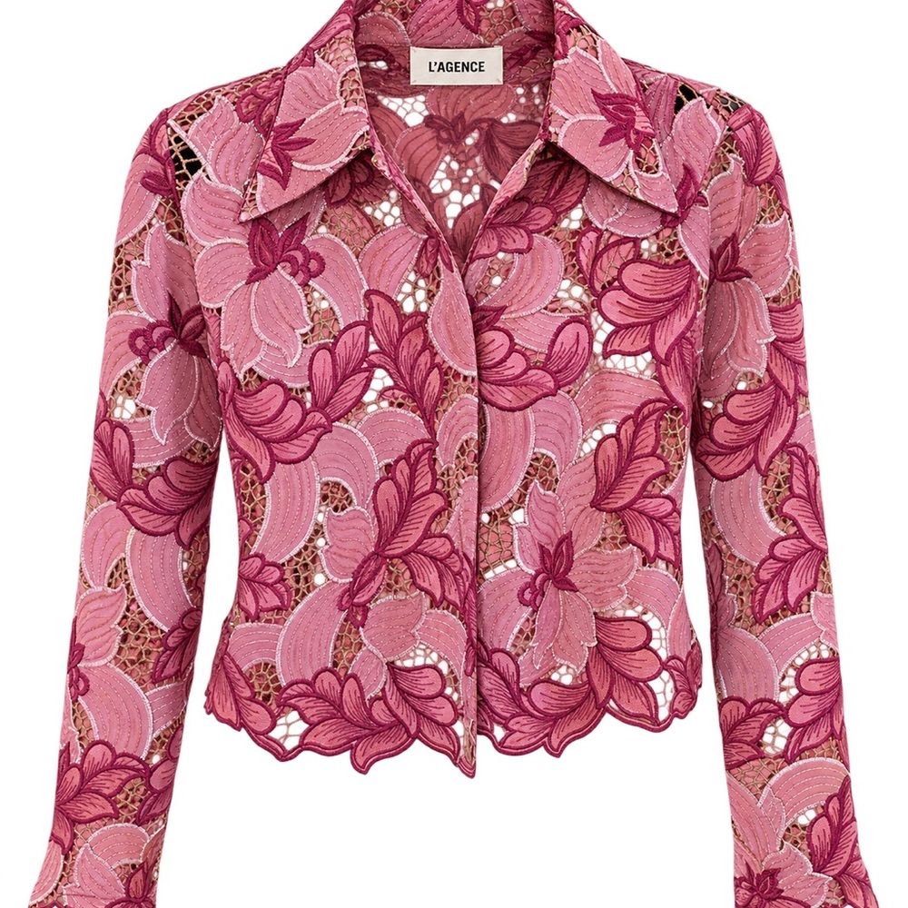 L'AGENCE Pink Floral Lace Button-Down Shirt